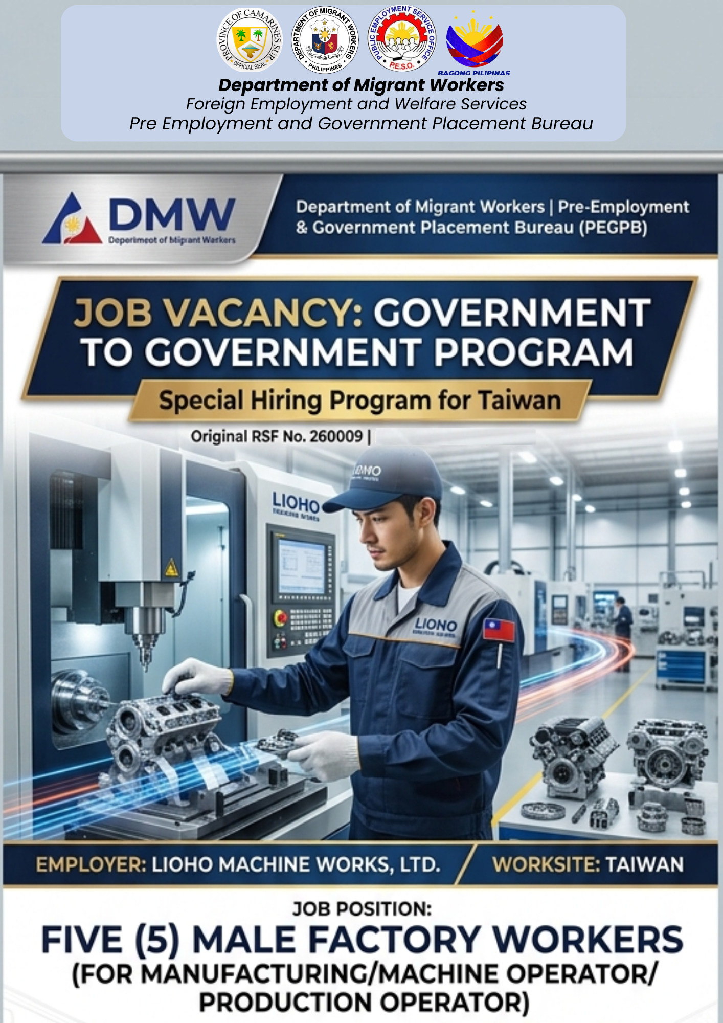 URGENT HIRING: TAIWAN GOVERNMENT-TO-GOVERNMENT PROGRAM 